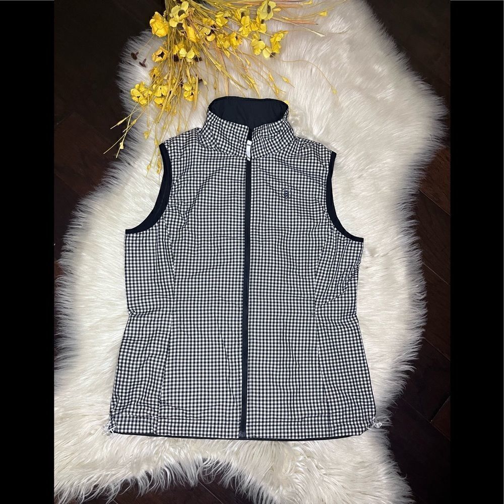 Abacus black/white gingham reversible lightweight vest sz medium